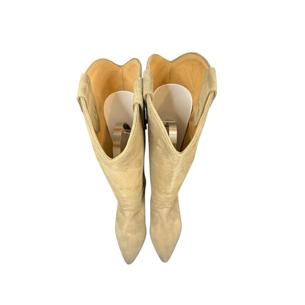 Isabel Marant Denvee Boots Suede Knee High Cowboy Pointed Toe Western Taupe Sz 5 - Picture 3 of 14